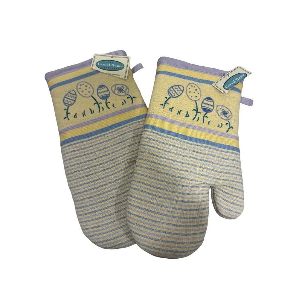 Vintage Easter Oven Mitts (2) Easter Egg Embroidery New